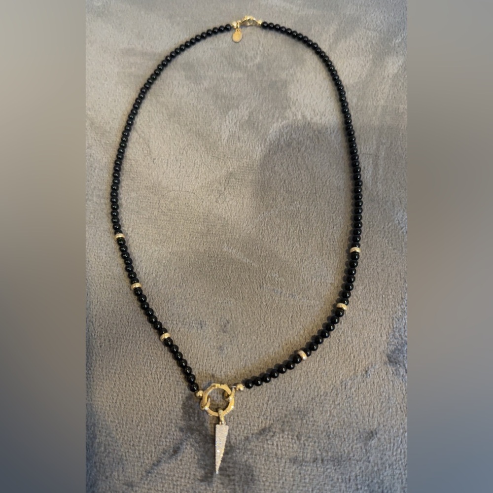 Zoe Lev Custom Black Onyx Necklace Diamond Dagger charm & enhancer Brand New 🆕